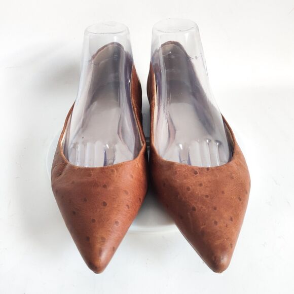 Seychelles Flats Size 10 Leather Pointy Toe Camel Tan Ostrich Embossed Preppy - Picture 5 of 10